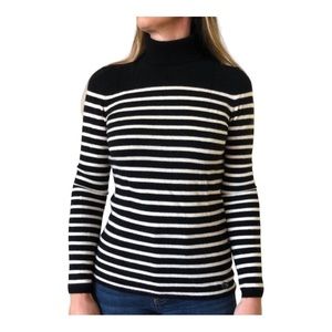 Tory Burch Cashmere Black & White Stripe Turtleneck Sweater | Size XL